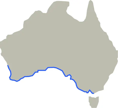 Geographic map highlighting the endemic range of Phycodurus eques in southern Australia
